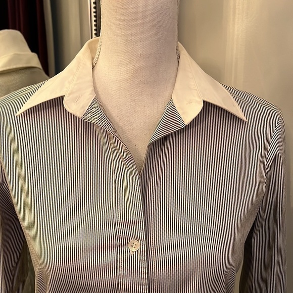 Theory Striped White Collar French Cuff Button Down Size Medium - Picture 2 of 11